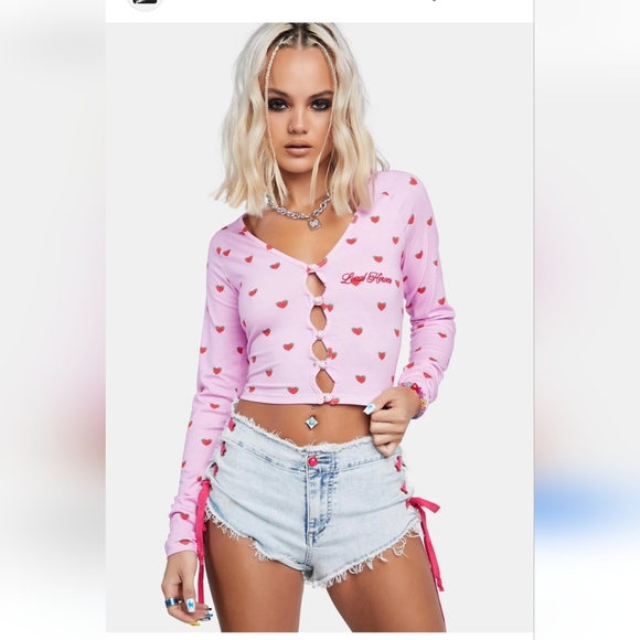 Local Heroes Strawberry Heart Pink Crop Top. Size L - Picture 1 of 10
